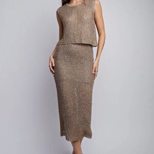 Elegant Tan Knit Skirt & Top Set